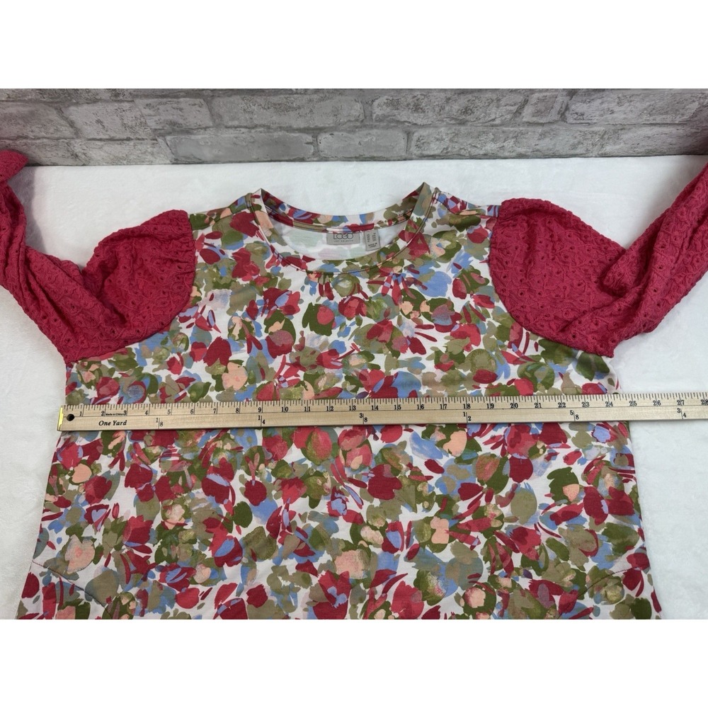 LOGO Lori Goldstein 3/4 Sleeve Top Eyelet Lace Sleeve Pink Rose Cloud Pockets 1x - Picture 5 of 13